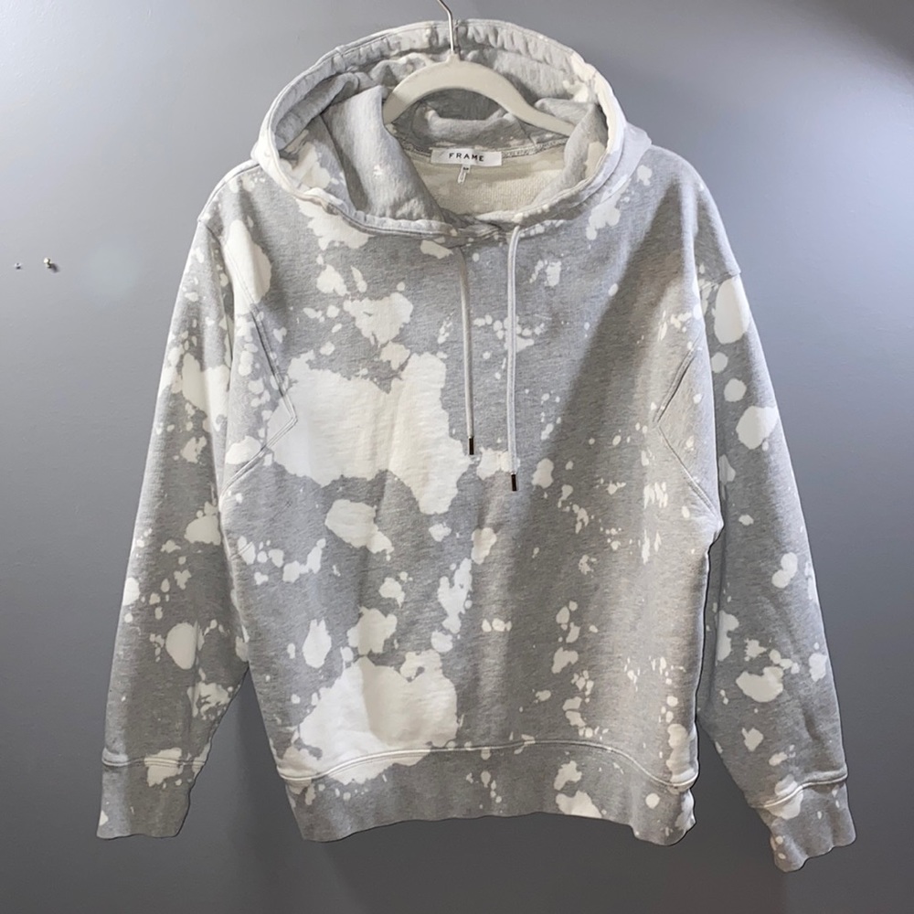FRAME Denim Easy Hoodie, Grey + White-Small